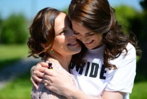 Bride hugging aunt