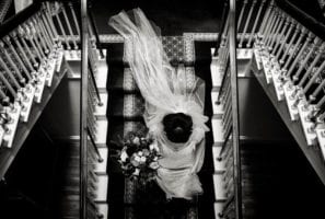 Bride walking down Stairs