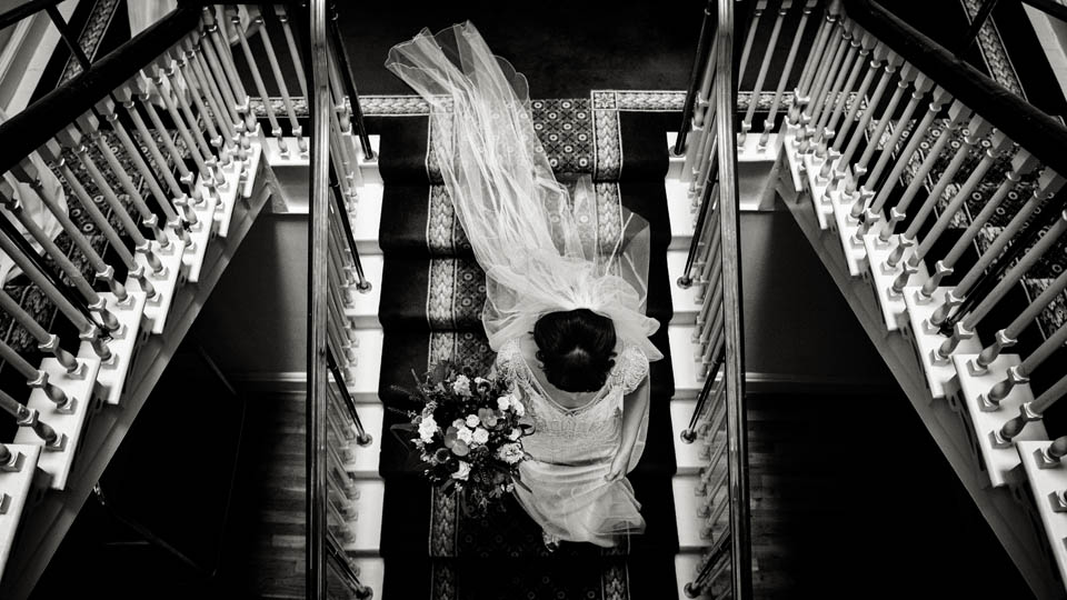Bride walking down Stairs